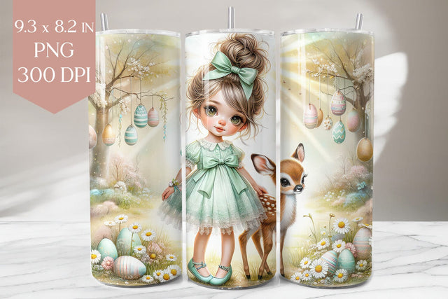 Easter Girl and Fawn Tumbler Sublimation Wrap Sublimation BijouBay 