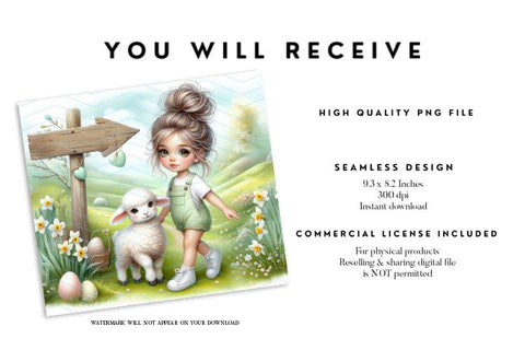 Easter Girl and Lamb Tumbler Sublimation Wrap Sublimation BijouBay 