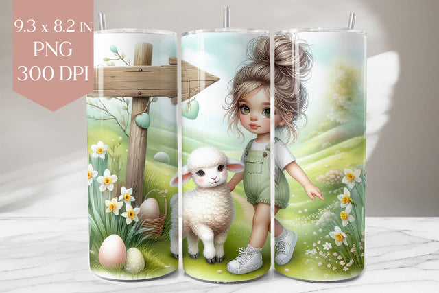 Easter Girl and Lamb Tumbler Sublimation Wrap Sublimation BijouBay 