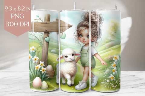 Easter Girl and Lamb Tumbler Sublimation Wrap Sublimation BijouBay 