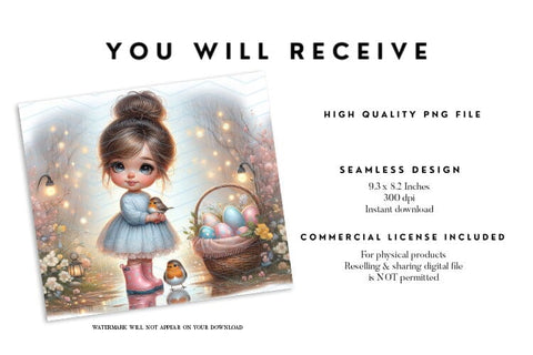 Easter Girl & Bird Tumbler Wrap PNG, 20oz Sublimation Sublimation BijouBay 