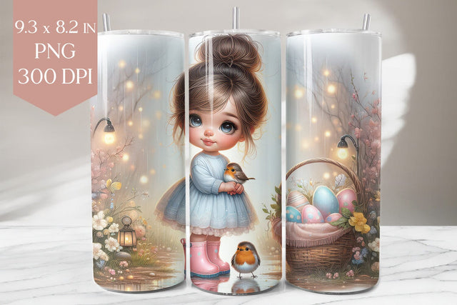 Easter Girl & Bird Tumbler Wrap PNG, 20oz Sublimation Sublimation BijouBay 