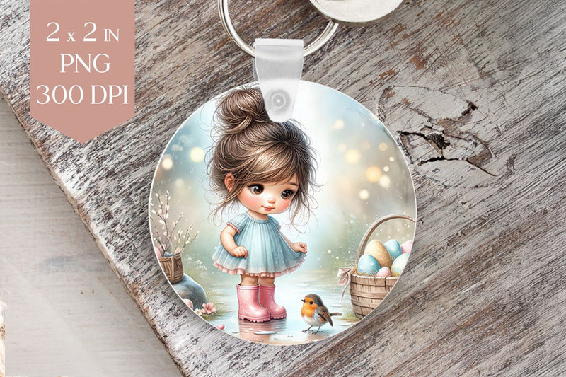 Easter Girl with Basket and Bird PNG Sublimation BijouBay 