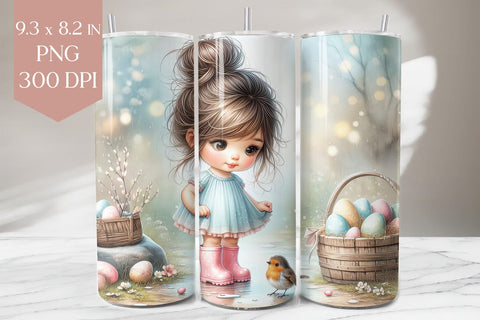 Easter Girl with Bird 20oz Tumbler Wrap PNG Sublimation BijouBay 