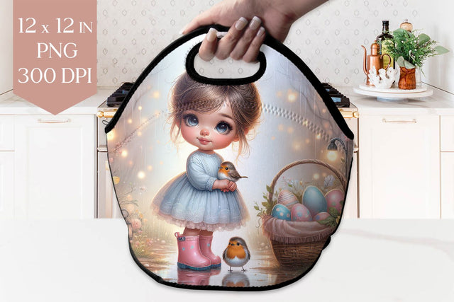 Easter Girl with Bird & Basket Lunch Bag PNG Sublimation BijouBay 