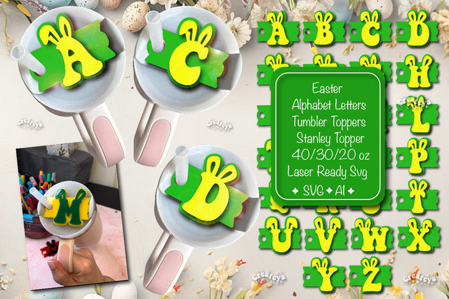 Easter Glowforge Easter Stanley topper svg Laser ready Easter Name plate tumbler SVG Createya Design 