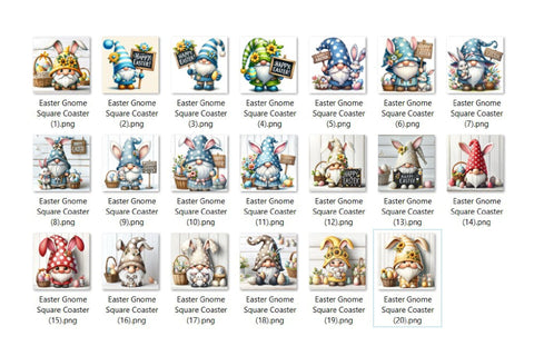 Easter Gnome Coaster Bundle - Square Coaster Sublimation PNG Sublimation OrangeBrushStudio 