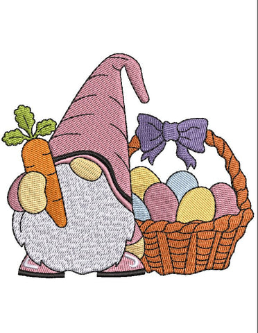 Easter Gnome Embroidery Design 4 Sizes - File formats in pes,dst,jef,xxx,exp,vip,vp3, Garden, Eggs, Popular, basket, trending, cute, bow Embroidery/Applique DESIGNS AestheticdesignsE 