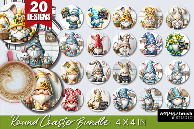 Easter Gnome Round Coaster Sublimation Bundle 20 PNG Sublimation OrangeBrushStudio 