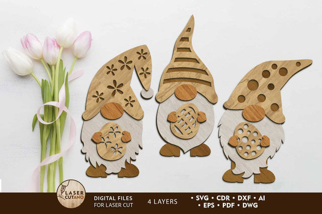 Easter Gnomes Bundle, Decorative Layered Templates SVG LaserCutano 
