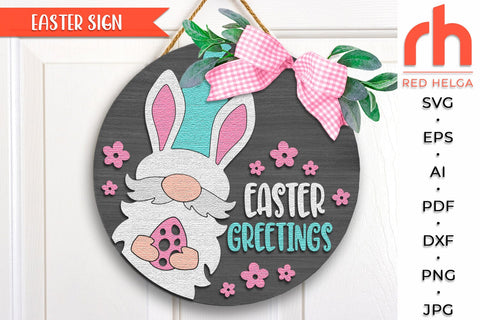 Easter Greetings SVG, Layered Door Sign Cut File, Gnome Egg SVG RedHelgaArt 