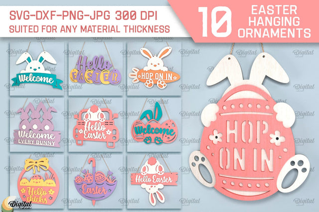 Easter Hanging Ornaments SVG Bundle. Easter Decor Laser Cut SVG Evgenyia Guschina 