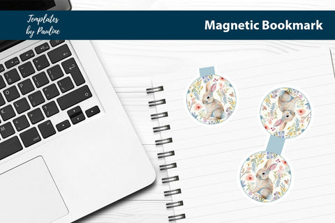 Easter Hare Printable Round Magnetic Bookmark SVG Templates by Pauline 