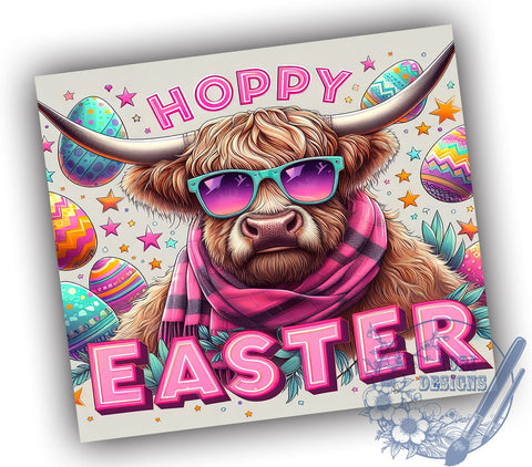 Easter Highland Cow 20oz Skinny Tumbler, Hoppy Easter Tumbler Png, Straight & Tapered Tumbler Wrap, Instant Digital Download Sublimation ToriDesigns 