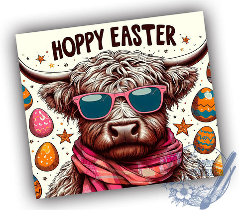 Easter Highland Cow 20oz Skinny Tumbler, Hoppy Easter Tumbler Png, Straight & Tapered Tumbler Wrap, Instant Digital Download Sublimation ToriDesigns 