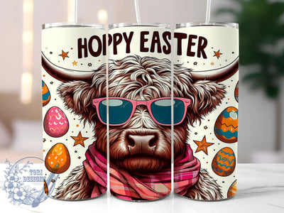 Easter Highland Cow 20oz Skinny Tumbler, Hoppy Easter Tumbler Png, Straight & Tapered Tumbler Wrap, Instant Digital Download Sublimation ToriDesigns 
