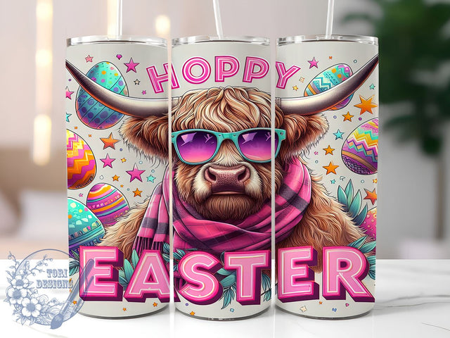 Easter Highland Cow 20oz Skinny Tumbler, Hoppy Easter Tumbler Png, Straight & Tapered Tumbler Wrap, Instant Digital Download Sublimation ToriDesigns 