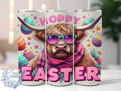 Easter Highland Cow 20oz Skinny Tumbler, Hoppy Easter Tumbler Png, Straight & Tapered Tumbler Wrap, Instant Digital Download Sublimation ToriDesigns 