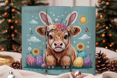 Easter Highland Cow 20oz Tumbler Design Sublimation DesignSVG 