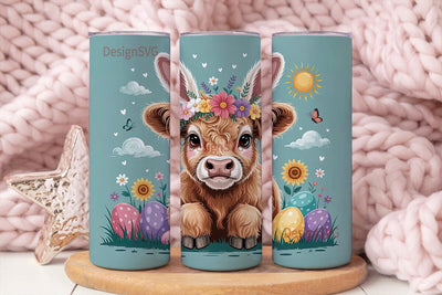 Easter Highland Cow 20oz Tumbler Design Sublimation DesignSVG 