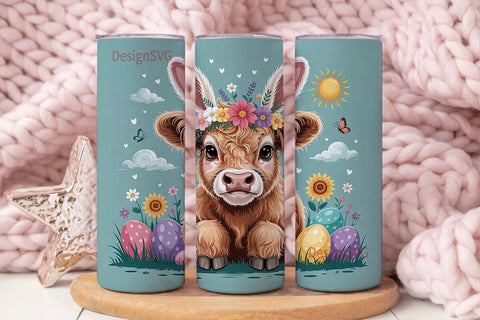 Easter Highland Cow 20oz Tumbler Design Sublimation DesignSVG 
