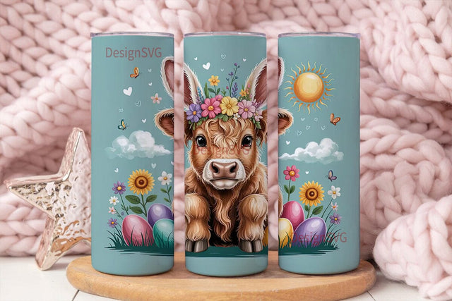 Easter Highland Cow 20oz Tumbler Design Sublimation DesignSVG 
