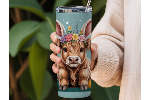 Easter Highland Cow 20oz Tumbler Design Sublimation DesignSVG 