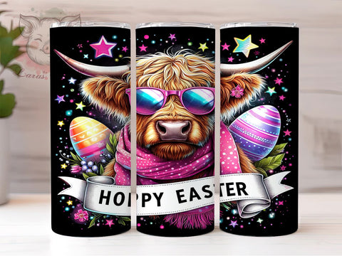 Easter Highland Cow 20oz Tumbler Png, Straight & Tapered Tumbler Png, Hoppy Easter Tumbler Png, Digital Download PNG Sublimation Lara' s Designs 