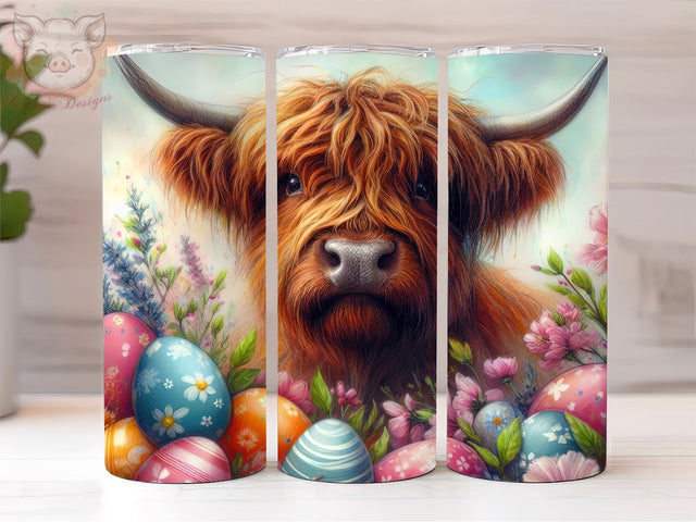 Easter Highland Cow 20oz Tumbler Png, Sublimation Design, Happy Easter Tumbler Png, Digital Download PNG Sublimation Lara' s Designs 