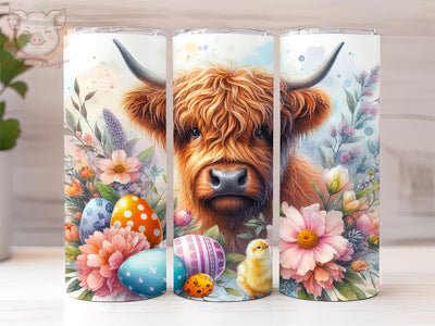 Easter Highland Cow 20oz Tumbler Png, Sublimation Design, Happy Easter Tumbler Png, Digital Download PNG Sublimation Lara' s Designs 