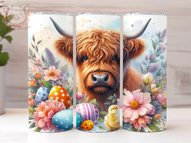 Easter Highland Cow 20oz Tumbler Png, Sublimation Design, Happy Easter Tumbler Png, Digital Download PNG Sublimation Lara' s Designs 
