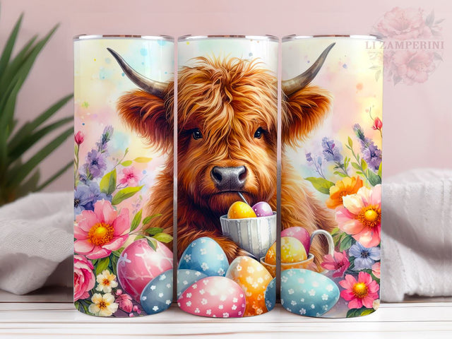 Easter Highland Cow 20oz Tumbler Wrap PNG, Happy Easter Day Tumbler Png, Straight & Tapered Tumbler Wrap, Instant Digital Download Sublimation Li Zamperini 