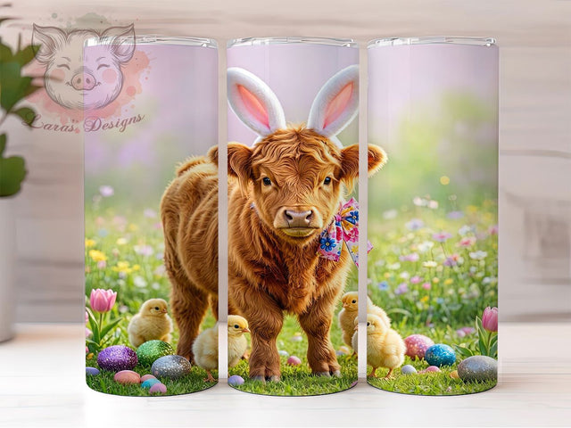 Easter Highland Cow Bunny Ears 20oz Tumbler, Easter Theme, Highland Cow Motif, Bunny Ear Design, Spring Accent, Sublimation Wrap, 20oz Tumbler, Whimsical Charm Sublimation Lara' s Designs 
