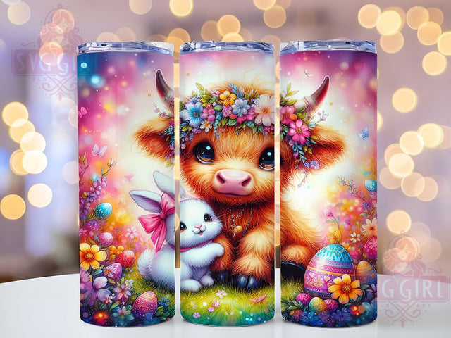 Easter Highland Cow Bunny Tumbler Wrap, Highland Cow Bunny, Spring Farm Cup, Cute Cow Easter Wrap, Bunny Ears Cow, Floral Cow Sublimation, Rustic Easter Design Sublimation SvggirlplusArt 