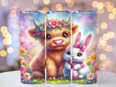 Easter Highland Cow Bunny Tumbler Wrap, Highland Cow Bunny, Spring Farm Cup, Cute Cow Easter Wrap, Bunny Ears Cow, Floral Cow Sublimation, Rustic Easter Design Sublimation SvggirlplusArt 