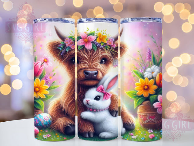 Easter Highland Cow Bunny Tumbler Wrap, Highland Cow Bunny, Spring Farm Cup, Cute Cow Easter Wrap, Bunny Ears Cow, Floral Cow Sublimation, Rustic Easter Design Sublimation SvggirlplusArt 