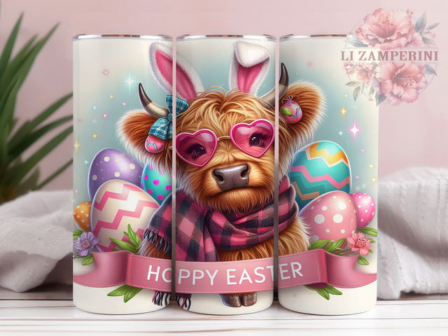 Easter Highland Cow Bunny Tumbler Wrap, Highland Cow Eggs, Hoppy Easter Cup, Cute Farm Animal Mug, Spring Pastel Wrap, Bunny Ears Cow, Easter Gift Tumbler Sublimation Li Zamperini 