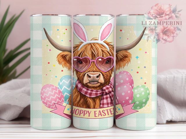 Easter Highland Cow Bunny Tumbler Wrap, Highland Cow Eggs, Hoppy Easter Cup, Cute Farm Animal Mug, Spring Pastel Wrap, Bunny Ears Cow, Easter Gift Tumbler Sublimation Li Zamperini 