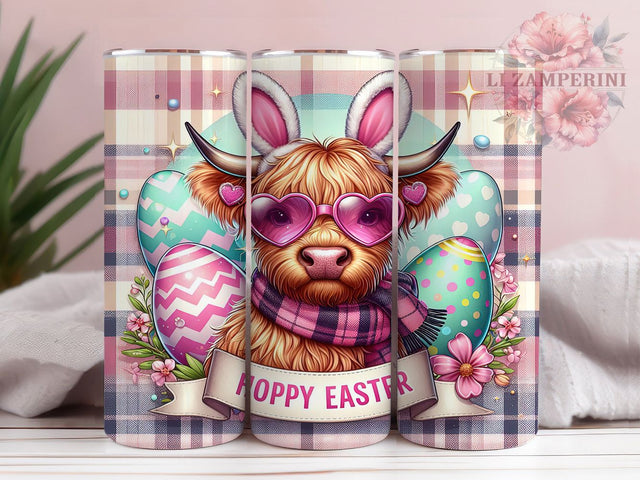 Easter Highland Cow Bunny Tumbler Wrap, Highland Cow Eggs, Hoppy Easter Cup, Cute Farm Animal Mug, Spring Pastel Wrap, Bunny Ears Cow, Easter Gift Tumbler Sublimation Li Zamperini 