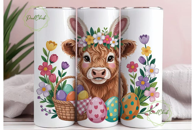 Easter Highland Cow Calf 20oz Tumbler Sublimation PixelChick 