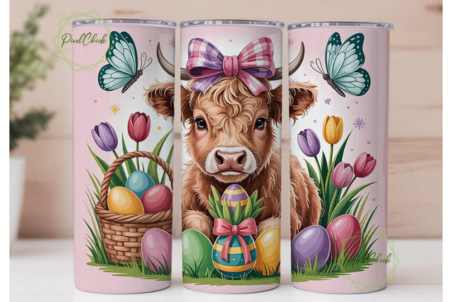 Easter Highland Cow Calf 20oz Tumbler Sublimation PixelChick 