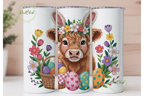 Easter Highland Cow Calf 20oz Tumbler Sublimation PixelChick 