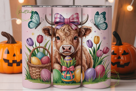 Easter Highland Cow Calf 20oz Tumbler Sublimation PixelChick 