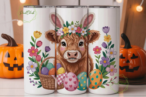Easter Highland Cow Calf 20oz Tumbler Sublimation PixelChick 