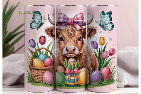 Easter Highland Cow Calf 20oz Tumbler Sublimation PixelChick 