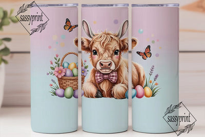 Easter Highland Cow Calf 20oz Tumbler Sublimation sassyprint 