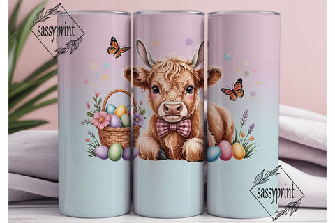 Easter Highland Cow Calf 20oz Tumbler Sublimation sassyprint 