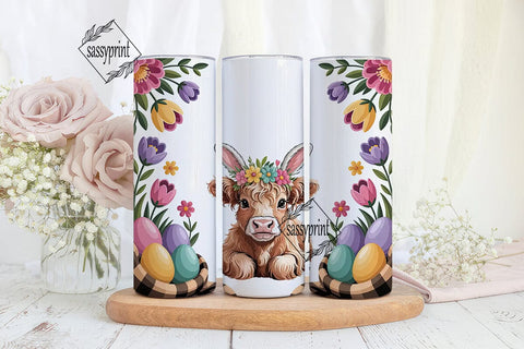 Easter Highland Cow Calf 20oz Tumbler Sublimation sassyprint 
