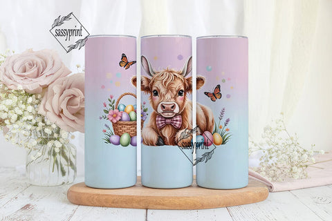 Easter Highland Cow Calf 20oz Tumbler Sublimation sassyprint 