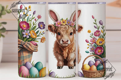 Easter Highland Cow Calf 20oz Tumbler Sublimation sassyprint 